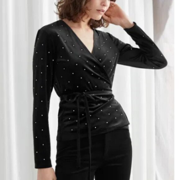 & Other Stories Rhinestone Velvet Wrap Top size 0 - Picture 13 of 15